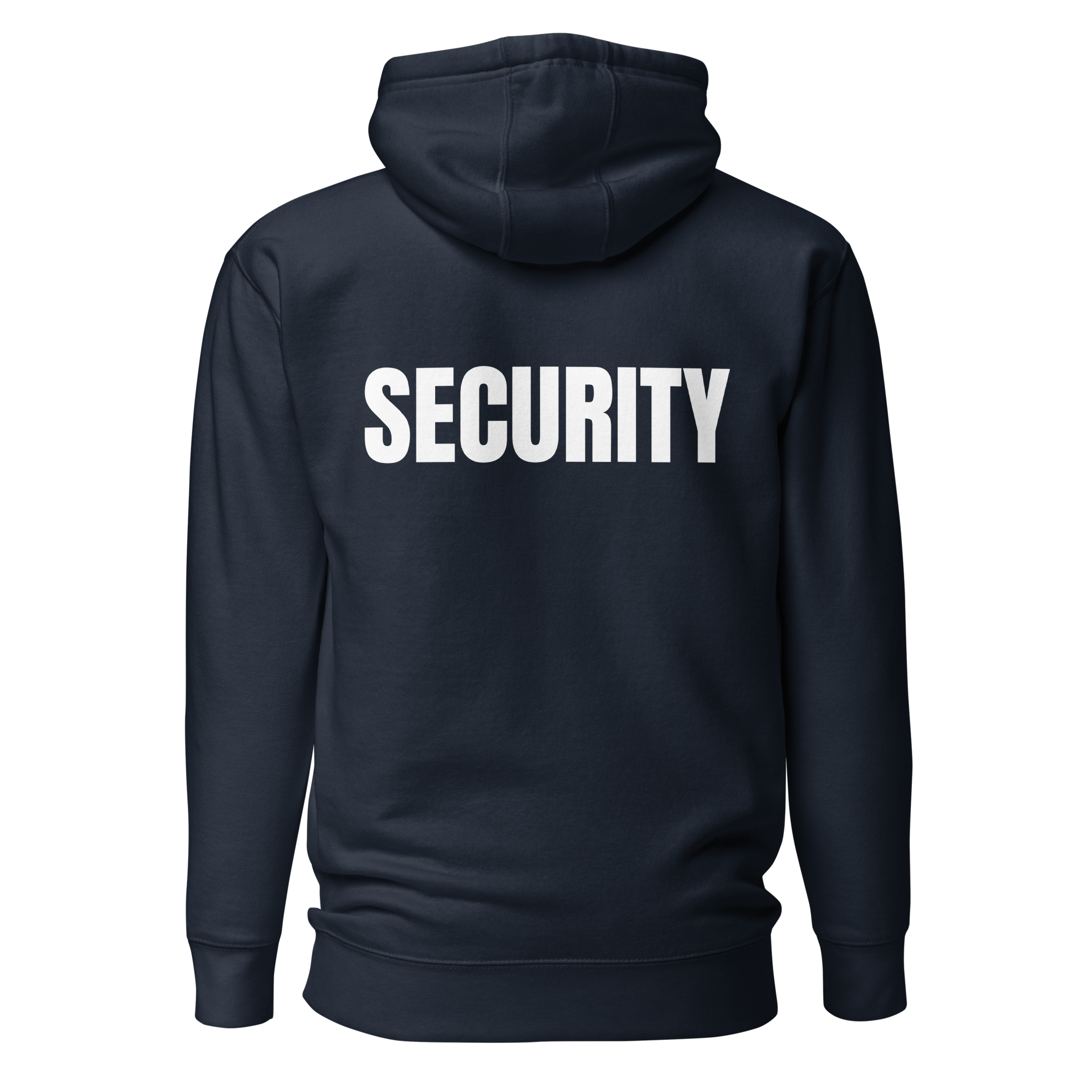 SECURITY Hoodie, Unisex. Slimmer fit. WHITE Lettering Full Size Front Print. Size S-3XL