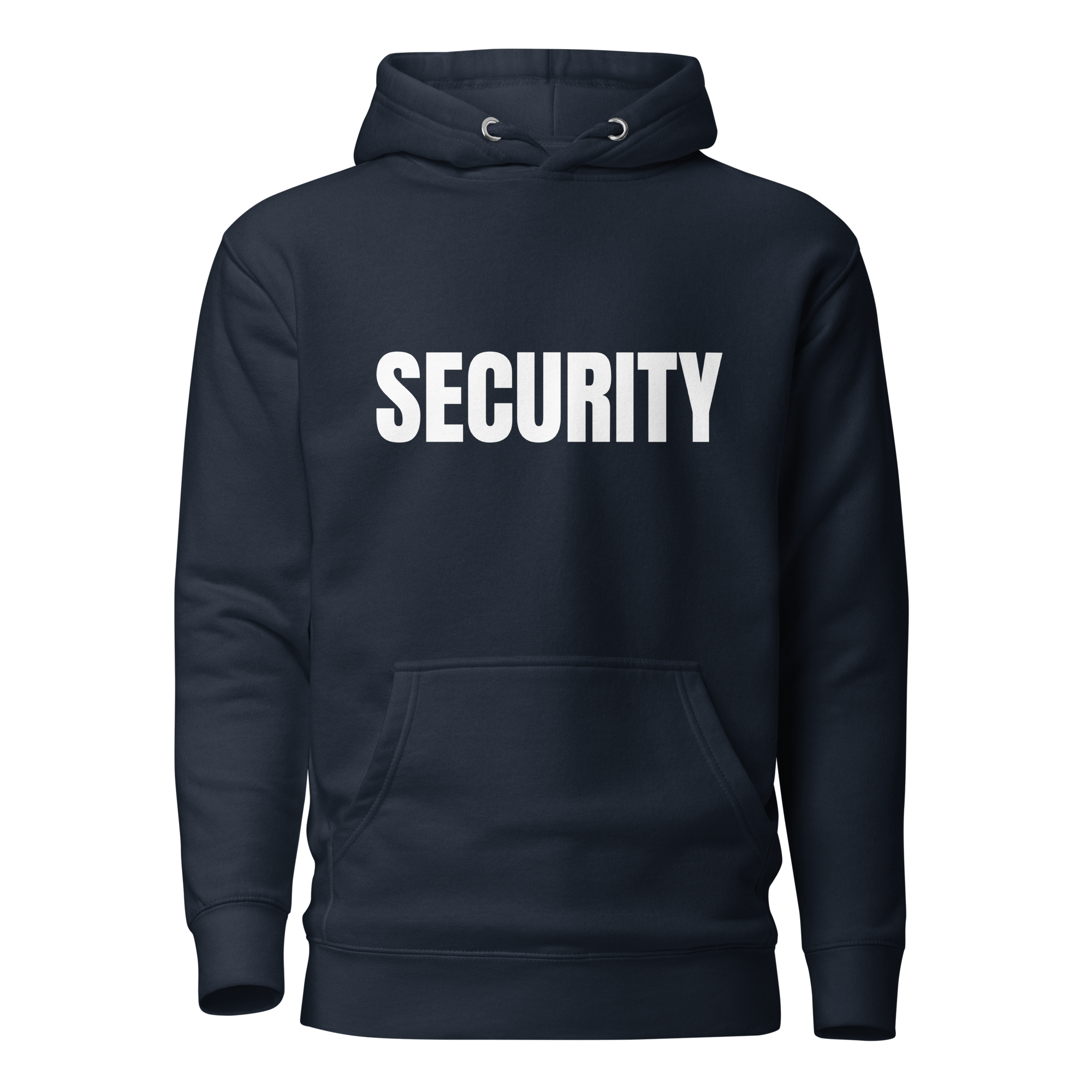 SECURITY Hoodie, Unisex. Slimmer fit. WHITE Lettering Full Size Front Print. Size S-3XL