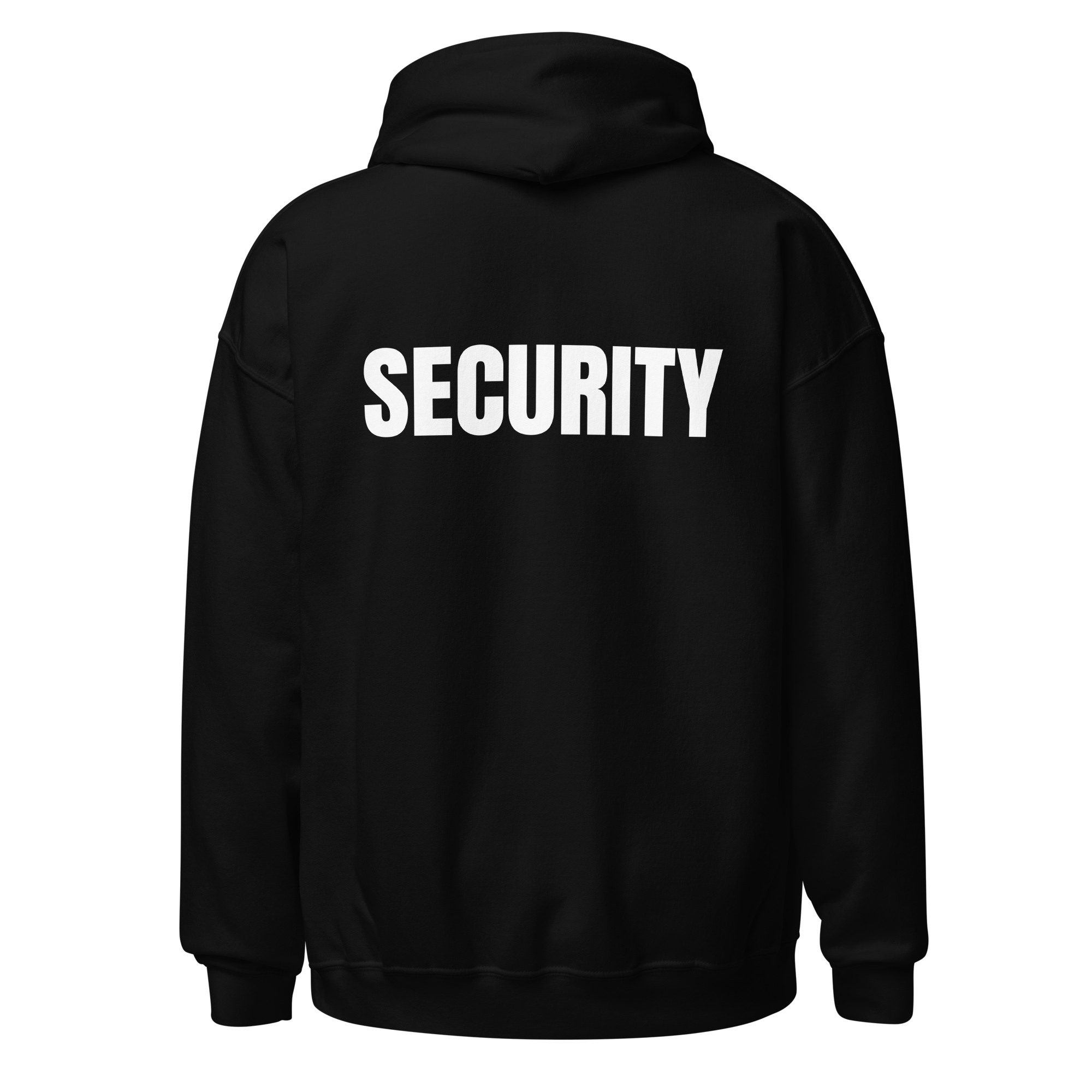 SECURITY Hoodie, Unisex, Relaxed Fit, WHITE Lettering Full Size Front Print. Size S-5XL