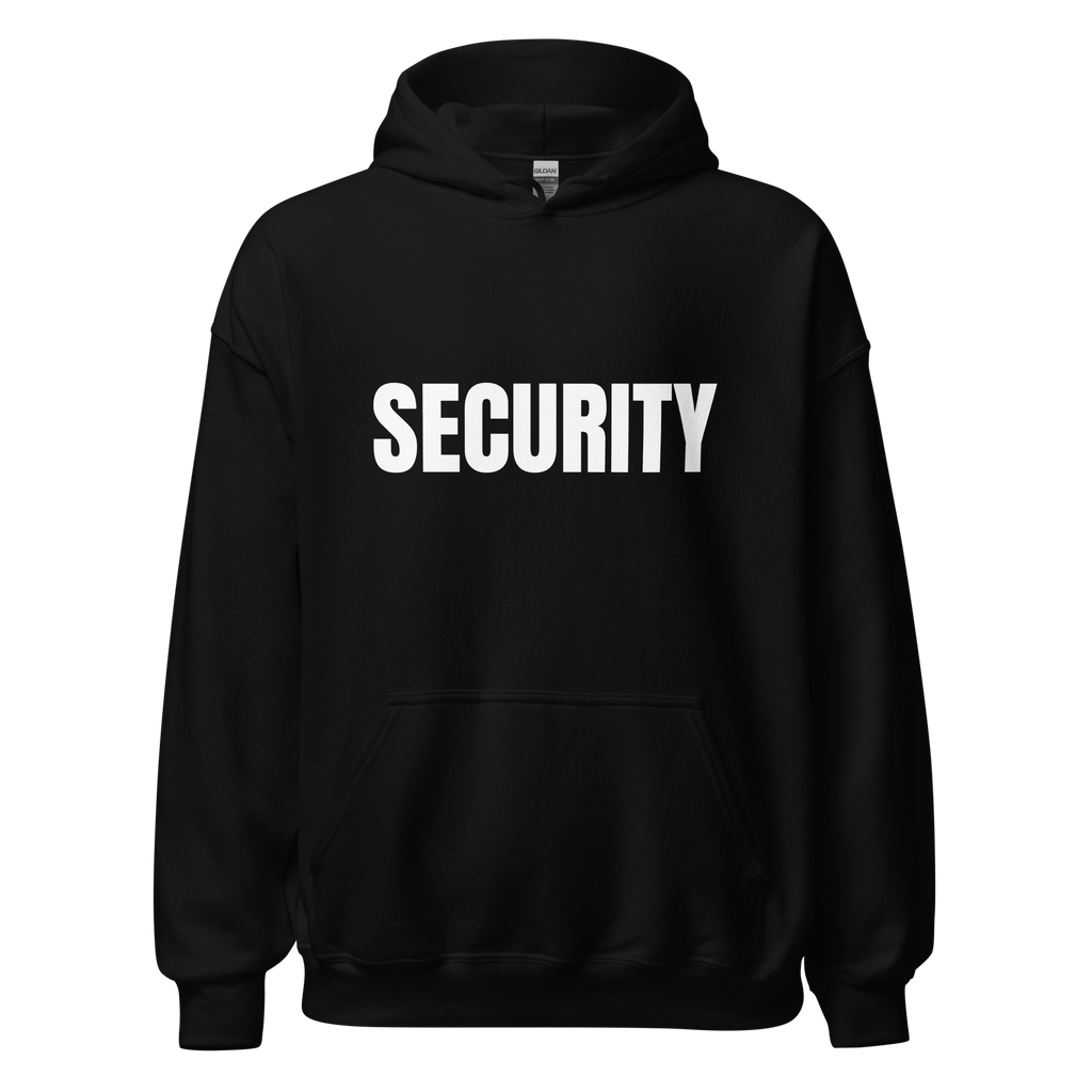 SECURITY Hoodie, Unisex, Relaxed Fit, WHITE Lettering Full Size Front Print. Size S-5XL