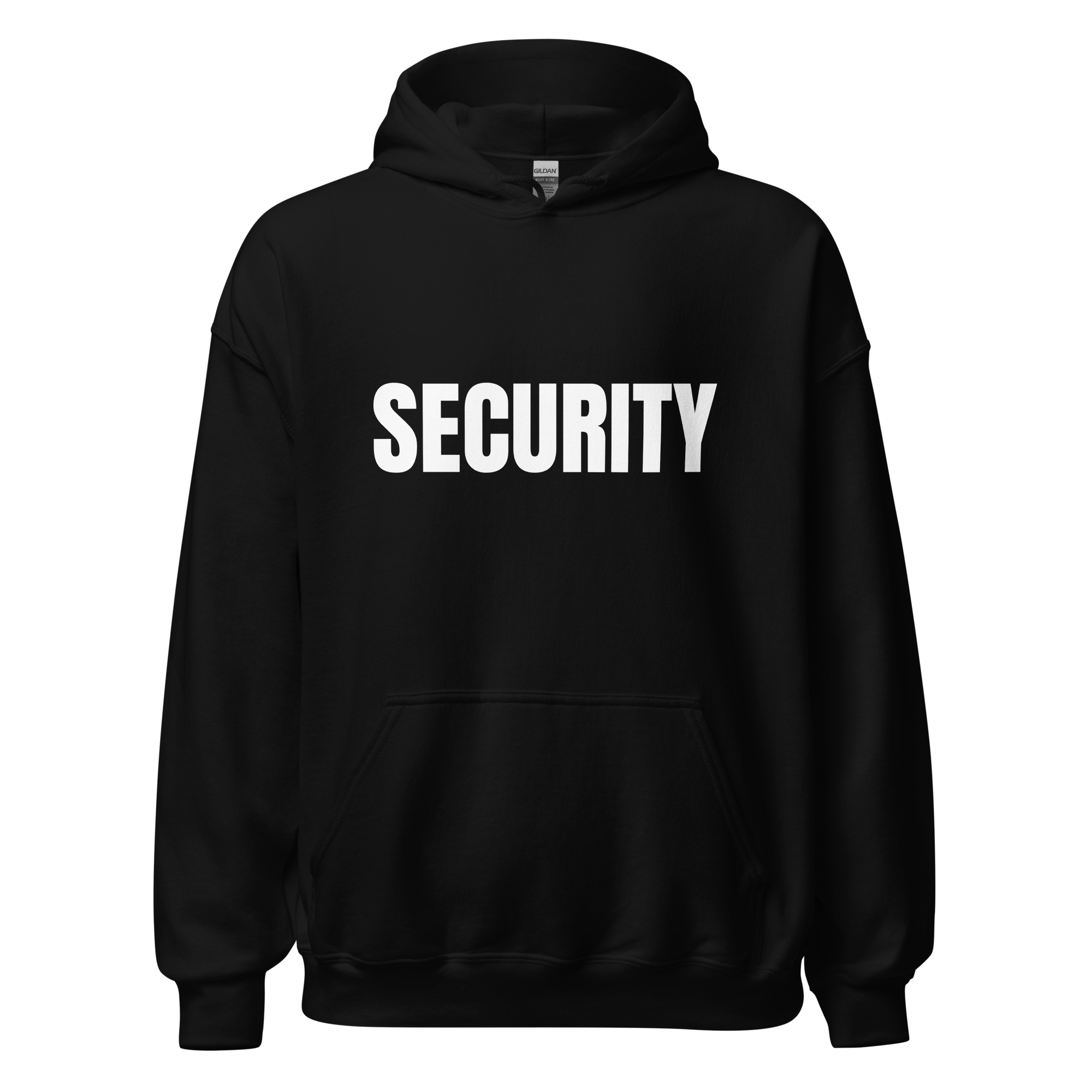 SECURITY Hoodie, Unisex, Relaxed Fit, WHITE Lettering Full Size Front Print. Size S-5XL