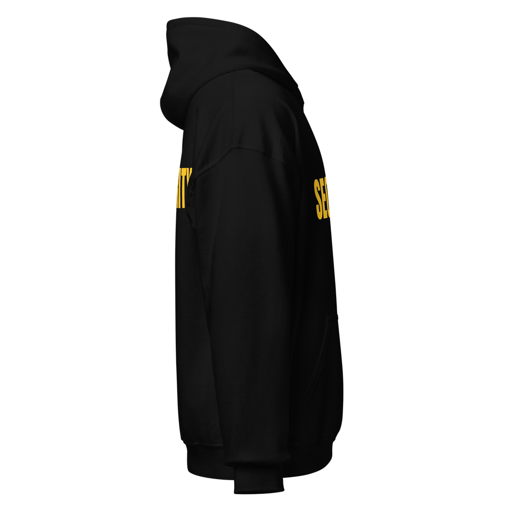 SECURITY Hoodie, Unisex, Relaxed Fit, Yellow Lettering Full Size Front Print, Size Small-5XL