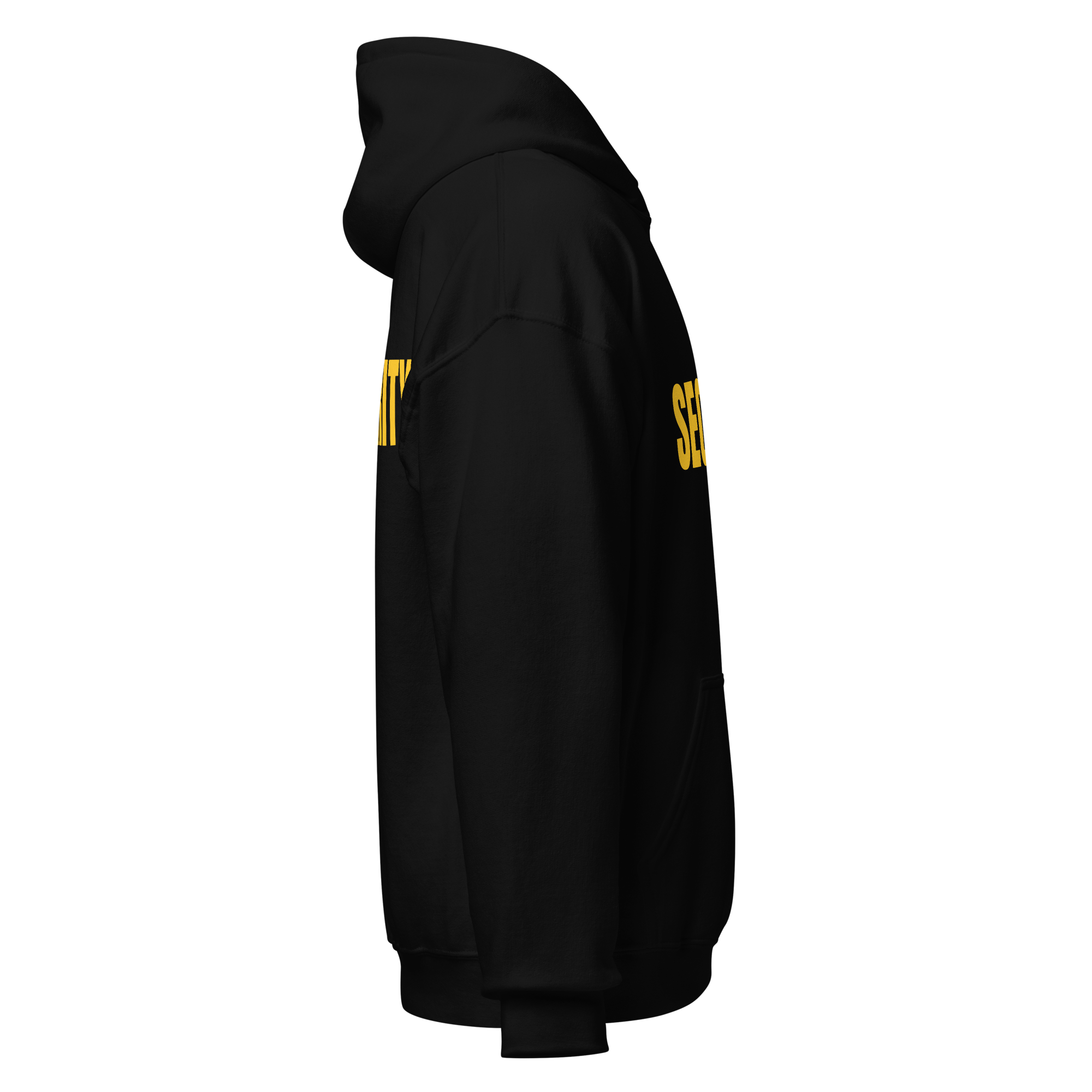 SECURITY Hoodie, Unisex, Relaxed Fit, Yellow Lettering Full Size Front Print, Size Small-5XL