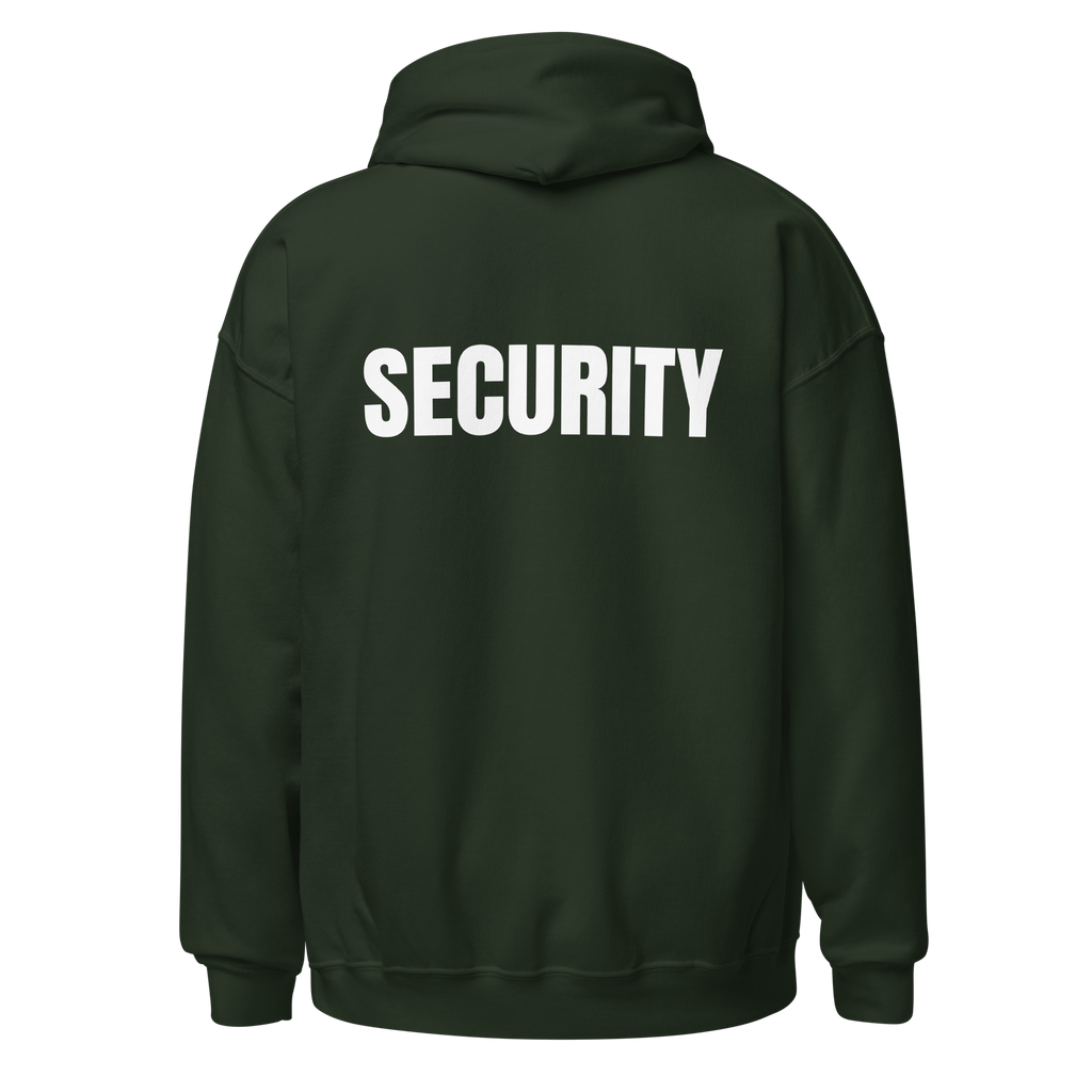 SECURITY Hoodie, Unisex, Relaxed Fit, WHITE Lettering Full Size Front Print. Size S-5XL