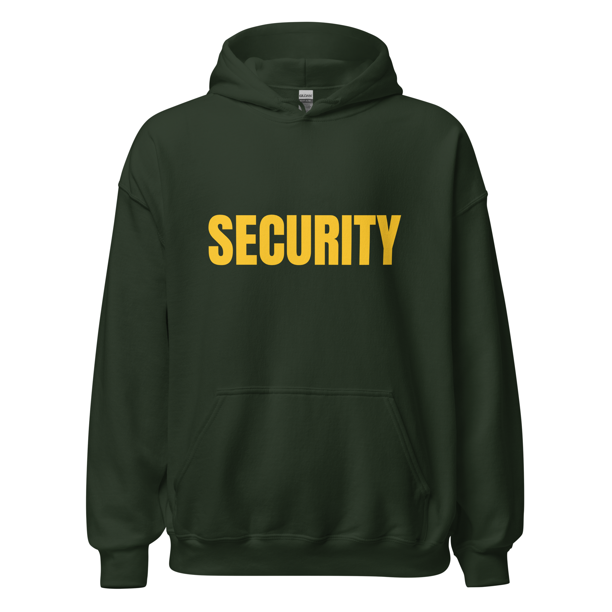 SECURITY Hoodie, Unisex, Relaxed Fit, Yellow Lettering Full Size Front Print, Size Small-5XL