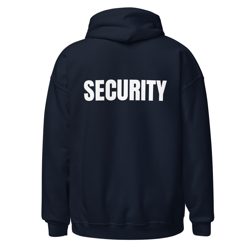 SECURITY Hoodie, Unisex, Relaxed Fit, WHITE Lettering Full Size Front Print. Size S-5XL