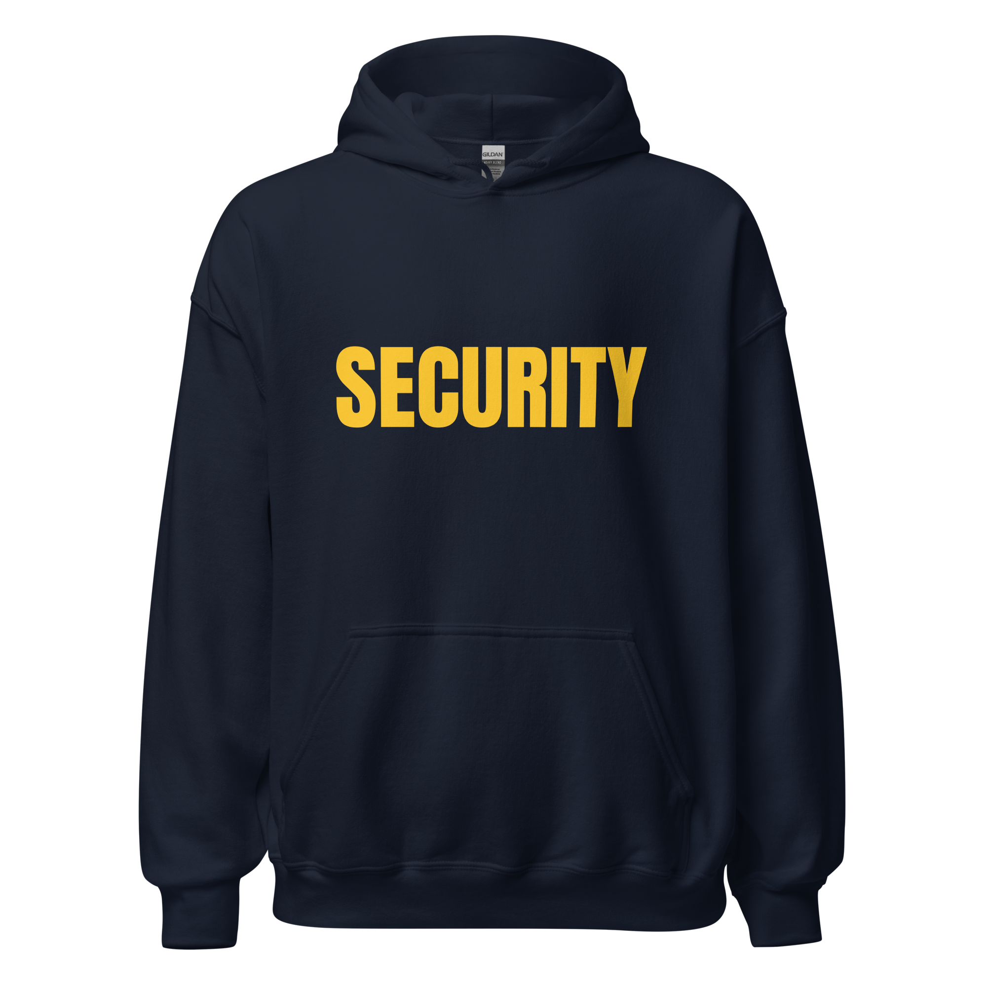 SECURITY Hoodie, Unisex, Relaxed Fit, Yellow Lettering Full Size Front Print, Size Small-5XL