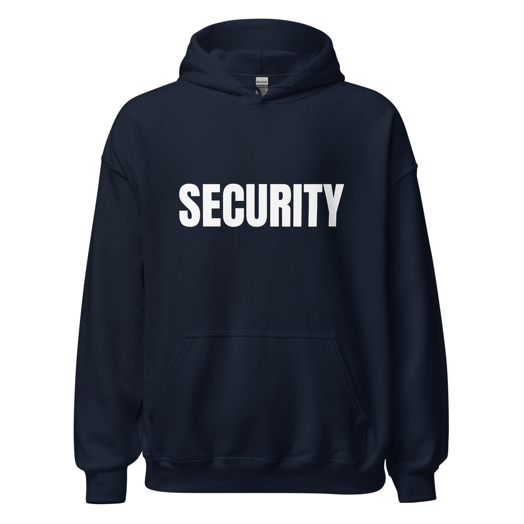 SECURITY Hoodie, Unisex, Relaxed Fit, WHITE Lettering Full Size Front Print. Size S-5XL